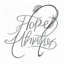 The infinity sign is intertwined with a feather and the inscription hope tattoo design idea