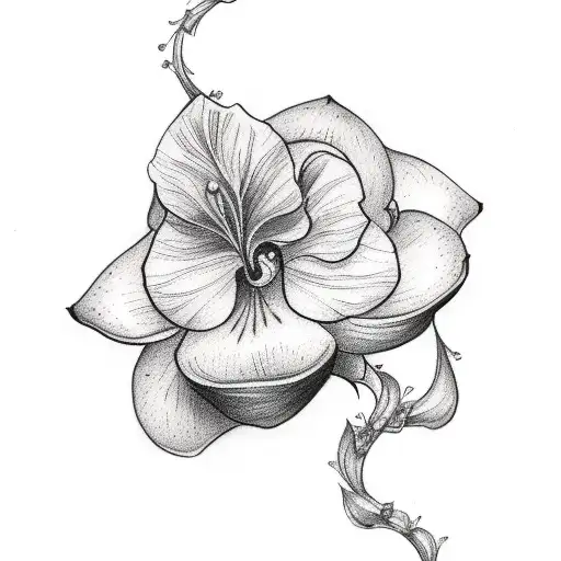 A dainty sketch style tattoo of a vine of violets, irises, lotus, and roses wrapping around the arm tattoo design idea