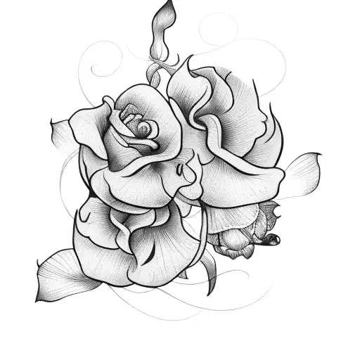 A sketch style tattoo of a vine of violets, irises, lotus, and roses wrapping around the arm tattoo design idea