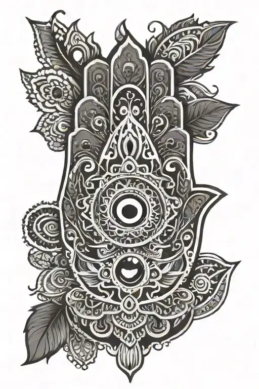 Indian style Hamsa tattoo design idea