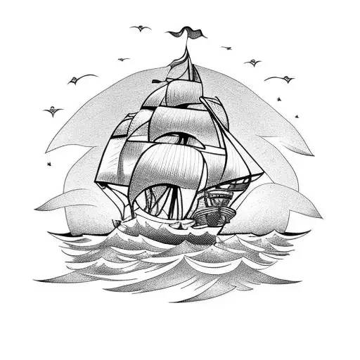 pirate ship sailing towards freedom and treasures tattoo design idea