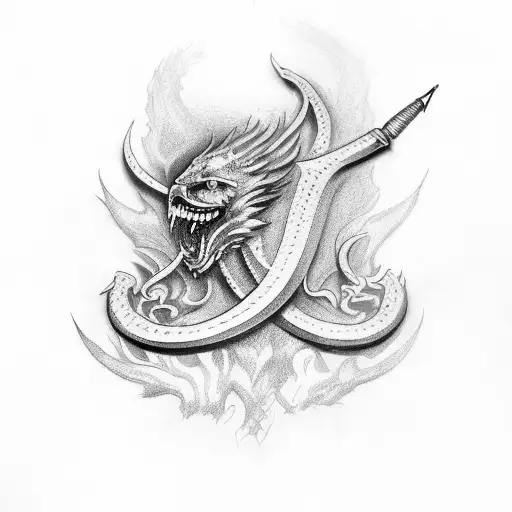 espada griega con fuego tattoo design idea