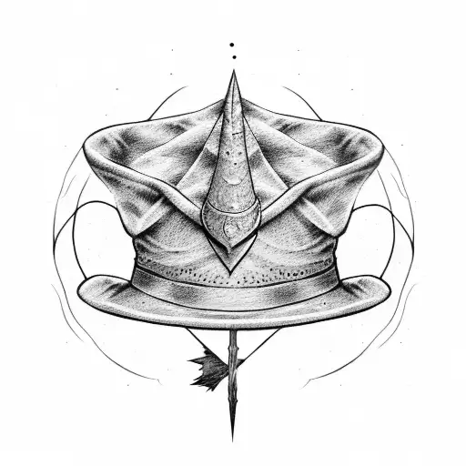 A dotwork tattoo of the Sorting Hat with shadows and shading tattoo design idea