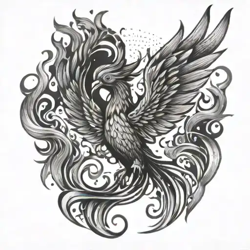 An abstract design of a phoenix rising from the flames, embodying transformation and rebirth tattoo design idea