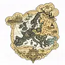 european map with world wonders tattoo design idea