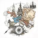 european map with world wonders tattoo design idea