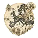 european map with world wonders tattoo design idea