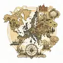 european map with world wonders tattoo design idea