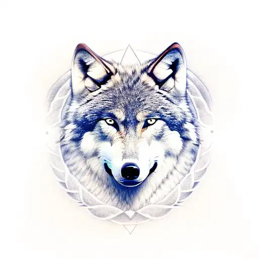 Head of wolf with crescent and inscription ,,ENEMY" tattoo design idea