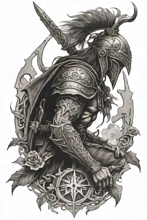 Elden ring symbol with a warrior tattoo design idea