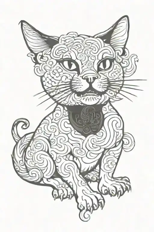 Japanese cat with smoke tattoo design idea
