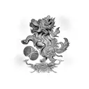 Foo Dog chasing a ball tattoo design idea