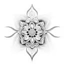A dotwork design of a blooming flower transforming into a shooting star tattoo design idea