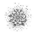A dotwork design of a blooming flower transforming into a shooting star tattoo design idea