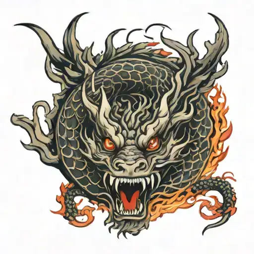 Dragon fire flames tattoo design idea