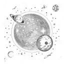 an astronaut floating with planets and stars with a moon to go on the forearm tattoo design idea