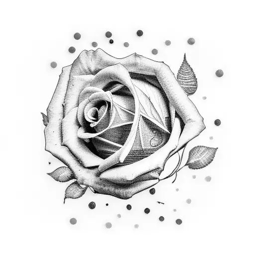 A dotwork tattoo of a piano keyboard with roses growing out of the keys tattoo design idea