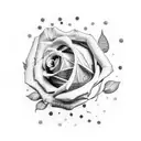 A dotwork tattoo of a piano keyboard with roses growing out of the keys tattoo design idea