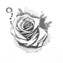 A dotwork tattoo of a piano keyboard with roses growing out of the keys tattoo design idea