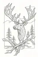 moose antler with arrows and tree roots tattoo design idea