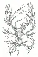 moose antler with arrows and tree roots tattoo design idea