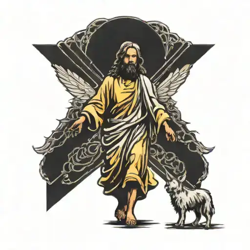 person walking past darkness into light shining with Jesus  tattoo design idea