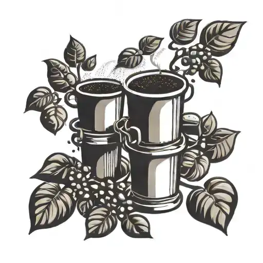 An abstract representation of coffee beans transforming into refinery smoke stacks tattoo design idea