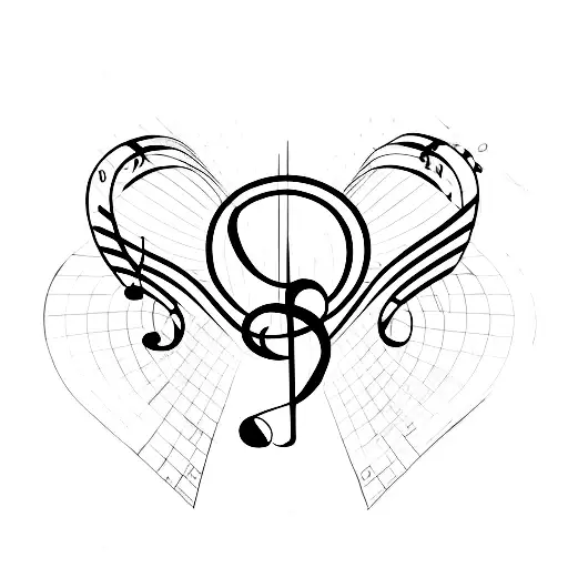 A minimalist tattoo of a heart-shaped music note with the initials of the couple inside tattoo design idea