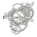 a tattoo joining the words "flowtrapp" and "technovelda" making them one and infinite tattoo design idea