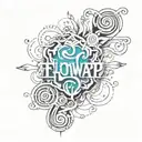 a tattoo joining the words "flowtrapp" and "technovelda" making them one and infinite tattoo design idea