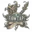 a tattoo with the words "flowtrapp" and "technovelda" making them one and infinite tattoo design idea