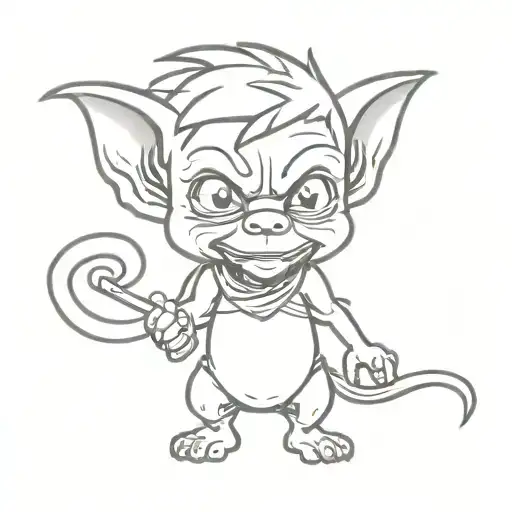 cute cartoony chibi goblin biting my skin  tattoo design idea