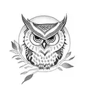 A group of friends partying under a full moon with an owl perched on a branch nearby tattoo design idea