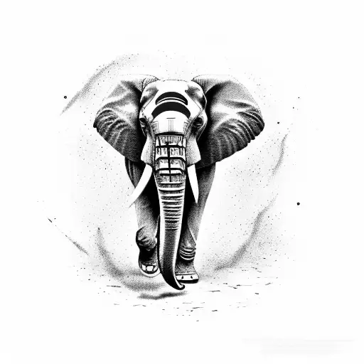 elephant with gazelle and raven tattoo design idea