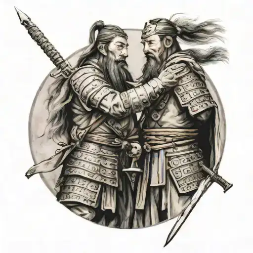 mongol warriors facing eachother tattoo design idea