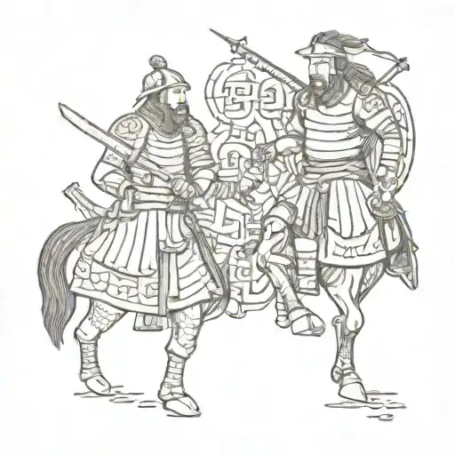 mongol warriors facing eachother tattoo design idea