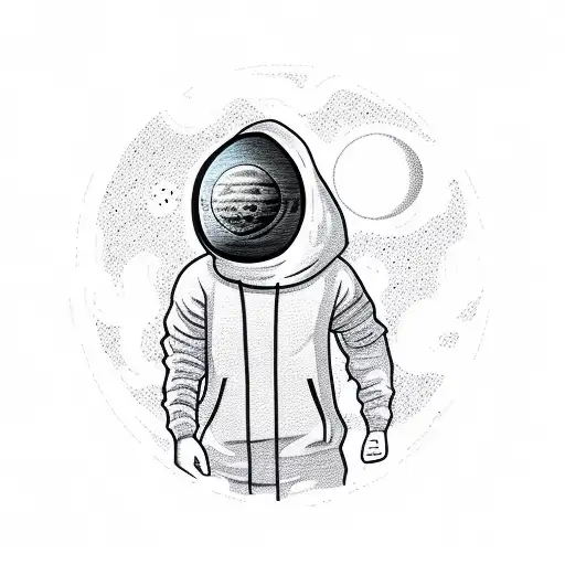 man in hoodie laying on the moon  tattoo design idea