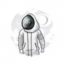 man in hoodie laying on the moon  tattoo design idea