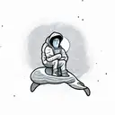 man in hoodie laying on the moon  tattoo design idea