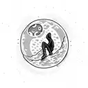 man in hoodie laying on the moon  tattoo design idea