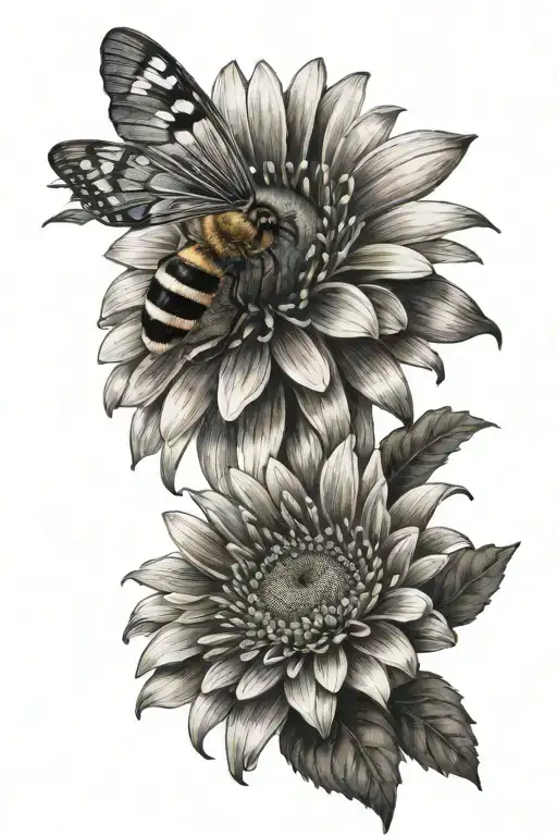 gerbera daisy And honey bee flying tattoo design idea