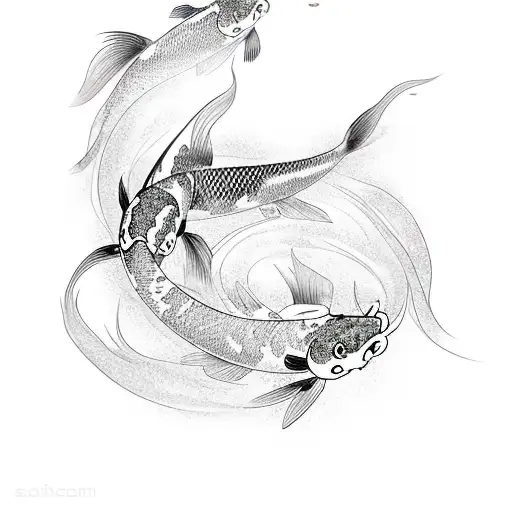 2 koi fishes flowing to the and star tattoo design idea