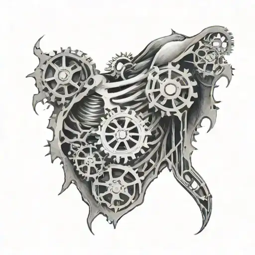ripped open rib cage with gears inside  tattoo design idea