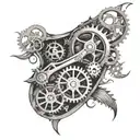 ripped open rib cage with gears inside  tattoo design idea