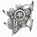 ripped open rib cage with gears inside  tattoo design idea