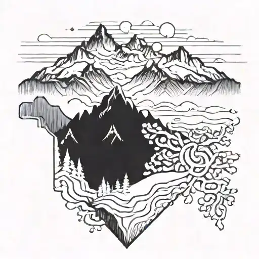 It is a mountain that looks like an A because of the snow on top and below the mountain there is a river that simulates a V. tattoo design idea