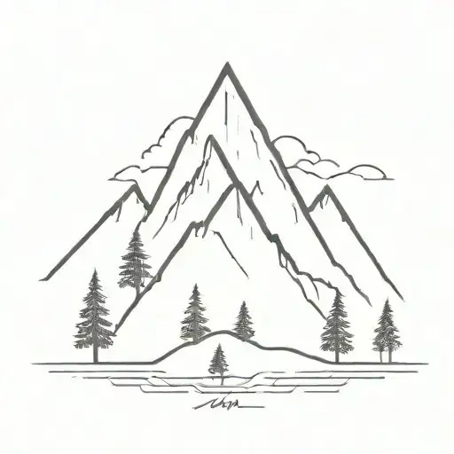 a mountain that is an A because of the snow on top and below the mountain there is a river that simulates a V with small trees tattoo design idea