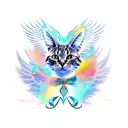 A cat with wings soaring through the sky, representing the courage to defy limits and reach for the impossible. tattoo design idea