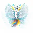 A cat with wings soaring through the sky, representing the courage to defy limits and reach for the impossible. tattoo design idea