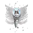 A cat with wings soaring through the sky, representing the courage to defy limits and reach for the impossible. tattoo design idea